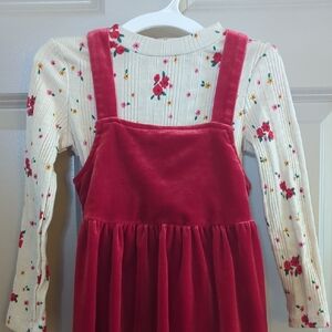 Floral Long Sleeve with Red Velvet Dress